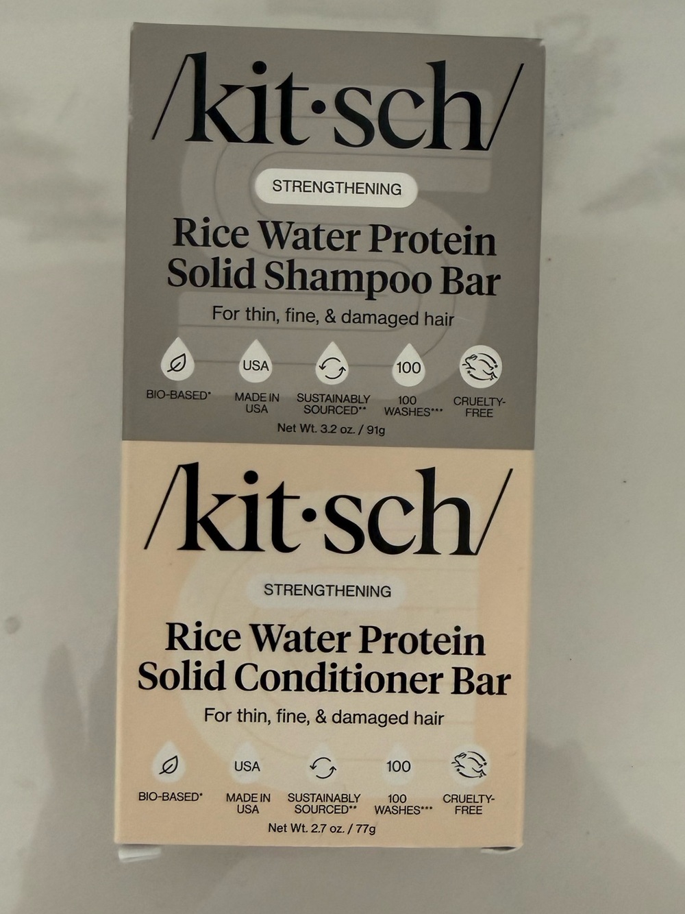Kitsch Rice Water Protein Solid Shampoo & Conditioner Bars - Gray & Cream